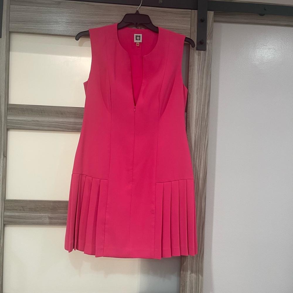 Anne Klein Pink Pleated Sheath Mini Dress